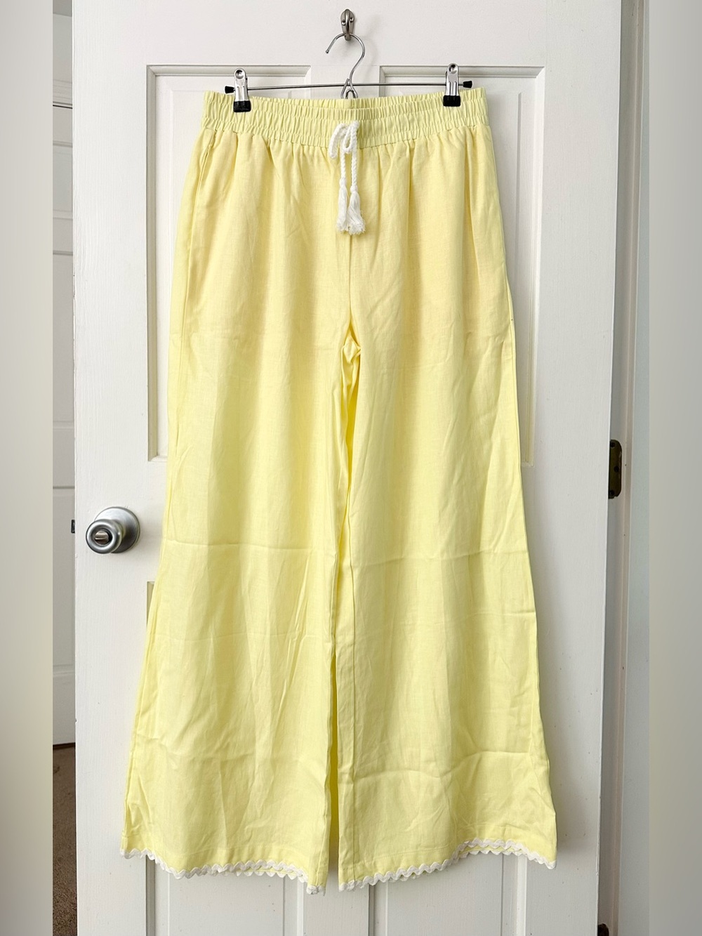 Love & Grow Women’s Wide-Leg Drawstring Pants Yellow Bamboo Linen Size L